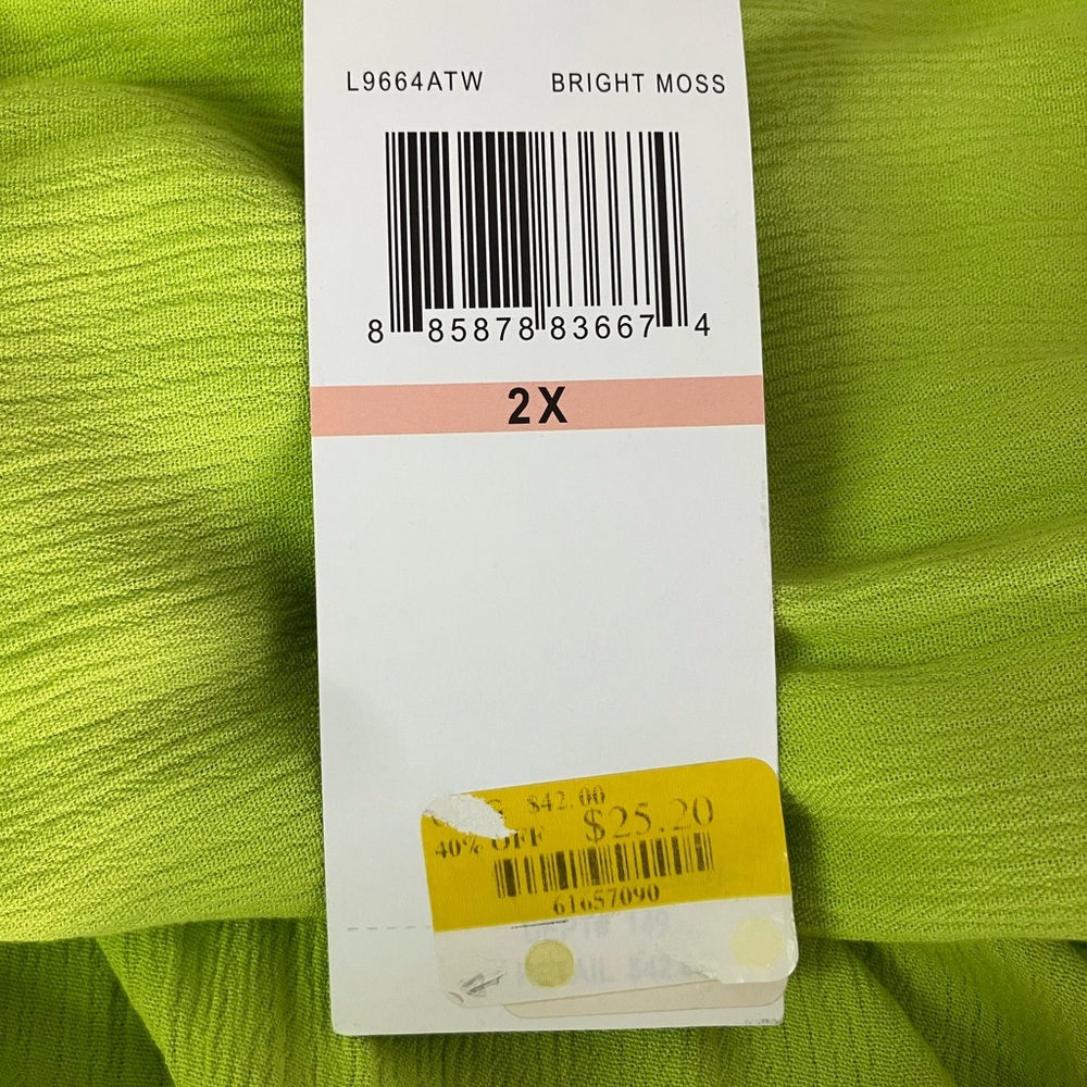 Nina Leonard Plus Size Lime Green V-Neck Tie Front Blouse - Picture 9 of 9